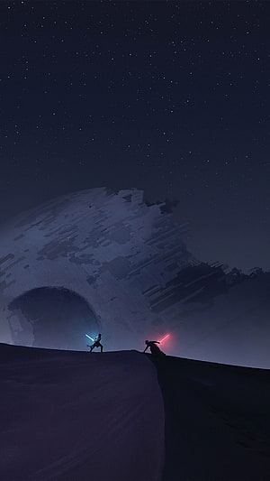 Rey and Kylo Ren Lightsaber Duel on Star Destroyer in Star Wars The Rise of Skywalker HD phone wallpaper