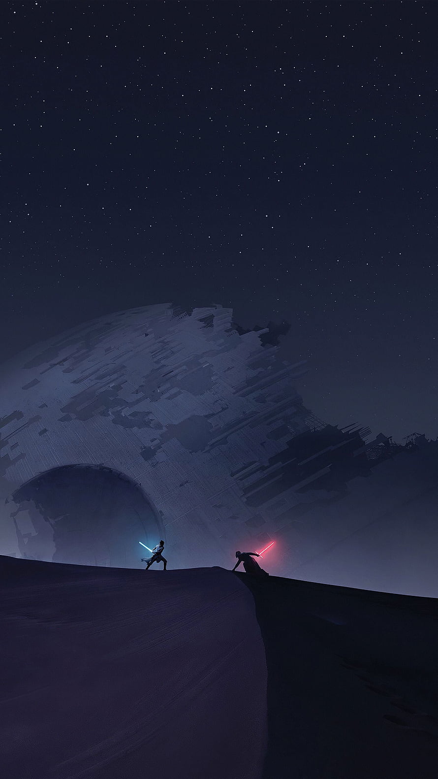 Rey and Kylo Ren Lightsaber Duel on Star Destroyer in Star Wars The Rise of Skywalker HD phone wallpaper