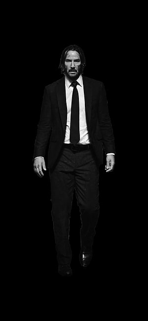 John Wick in Black Suit Walking Forward in Monochrome Cinematic Style HD phone wallpaper