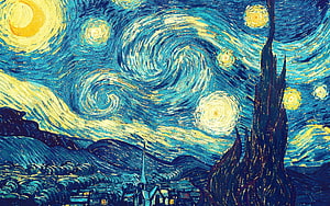 Vincent van Gogh Starry Night Impressionist Oil Painting with Swirling Sky and Village HD wallpaper