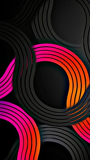 Neon Abstract 3D Curves with Vibrant Pink and Orange Gradient Waves on Black Background HD phone wallpaper