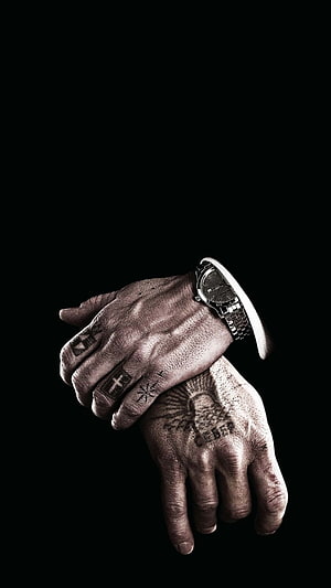 Tattooed Hands With Luxury Watch On Black Background HD phone wallpaper