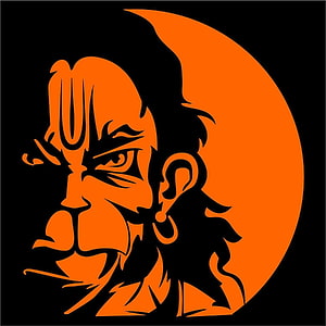 Stylized Orange Hanuman Portrait Silhouette Against Crescent Moon, Idesigns Orange Center Hanuman Face For Car, Scooters, Bajrang Dal HD phone wallpaper