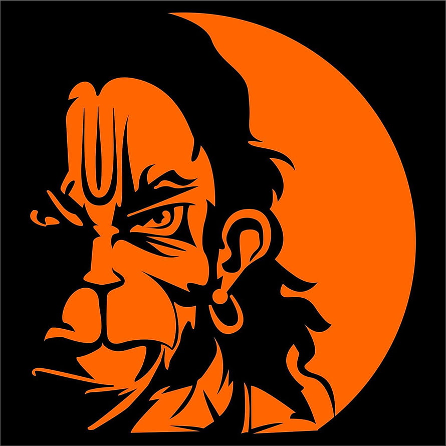 Stylized Orange Hanuman Portrait Silhouette Against Crescent Moon, Idesigns Orange Center Hanuman Face For Car, Scooters, Bajrang Dal HD phone wallpaper
