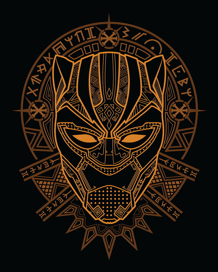 Black Panther Mask Vector Art with African Tribal Patterns and Golden Symbolism HD phone wallpaper