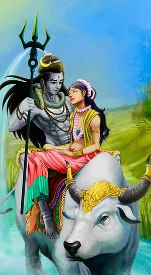 Shiva and Parvati Riding Nandi Bull Digital Art Wallpaper HD phone wallpaper