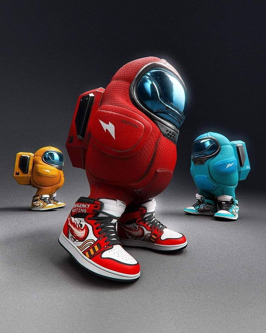 Among Us Crewmates Wearing Custom Sneakers in 3D Render HD phone wallpaper