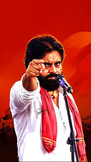 Pawan Kalyan Digital Art Wallpaper - Intense Portrait with Red Background HD phone wallpaper