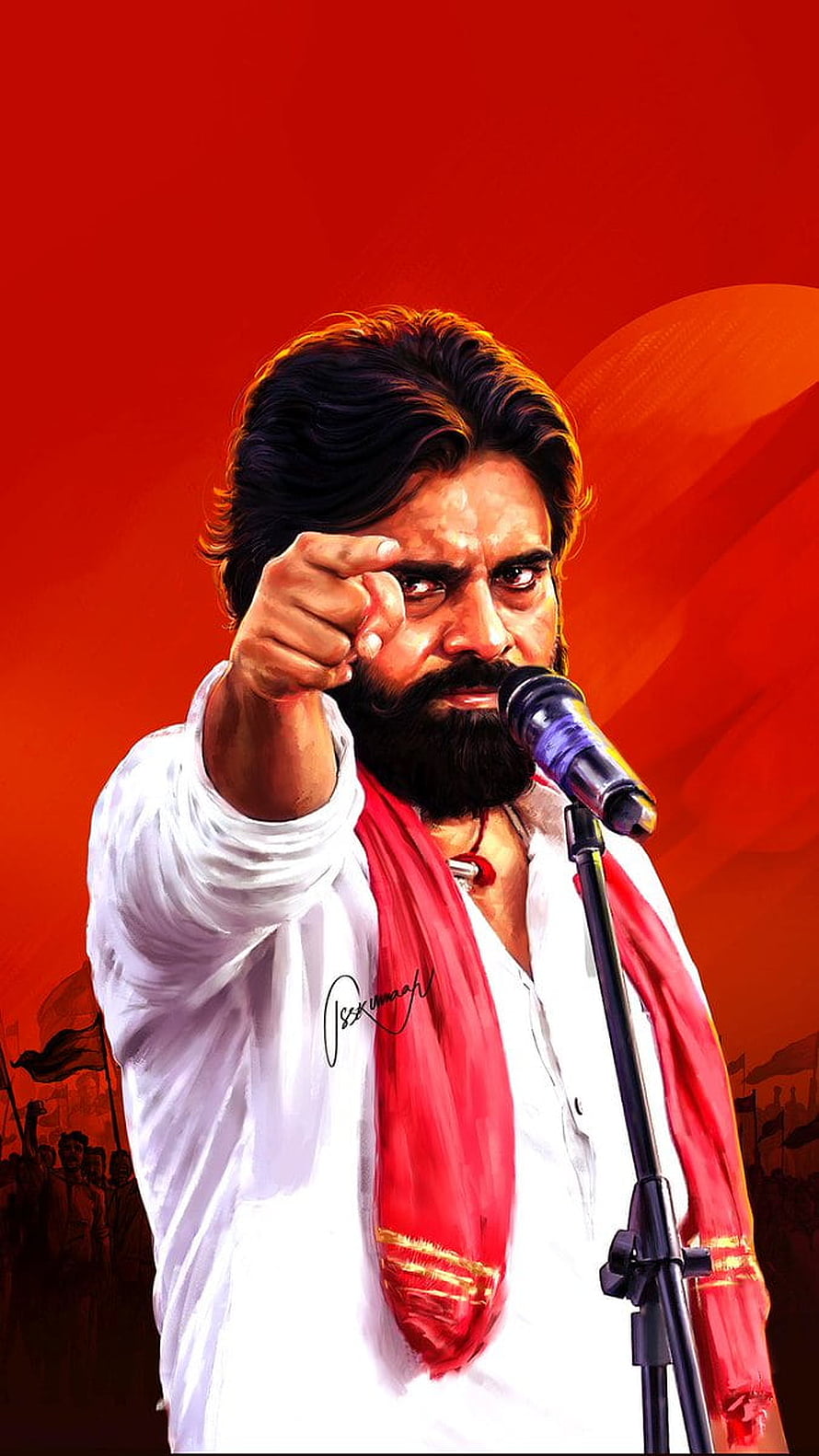 Pawan Kalyan Digital Art Wallpaper - Intense Portrait with Red Background HD phone wallpaper