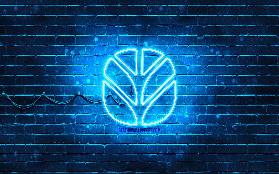 New Holland Agriculture neon logo glowing on a dark blue brick wall HD wallpaper