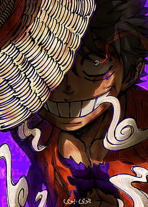 Luffy Gear 5 Nika Form with Joy Boy Text in Dramatic One Piece Anime Art HD phone wallpaper