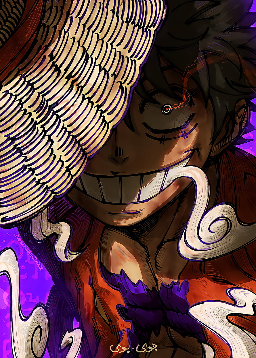 Luffy Gear 5 Nika Form with Joy Boy Text in Dramatic One Piece Anime Art HD phone wallpaper