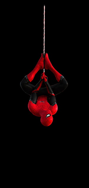 Spider-Man Hanging Upside Down in Red and Black Suit Against Dark Background, Spiderman on Black for the Note 10/: Note10, Black and Red Spider-Man HD phone wallpaper