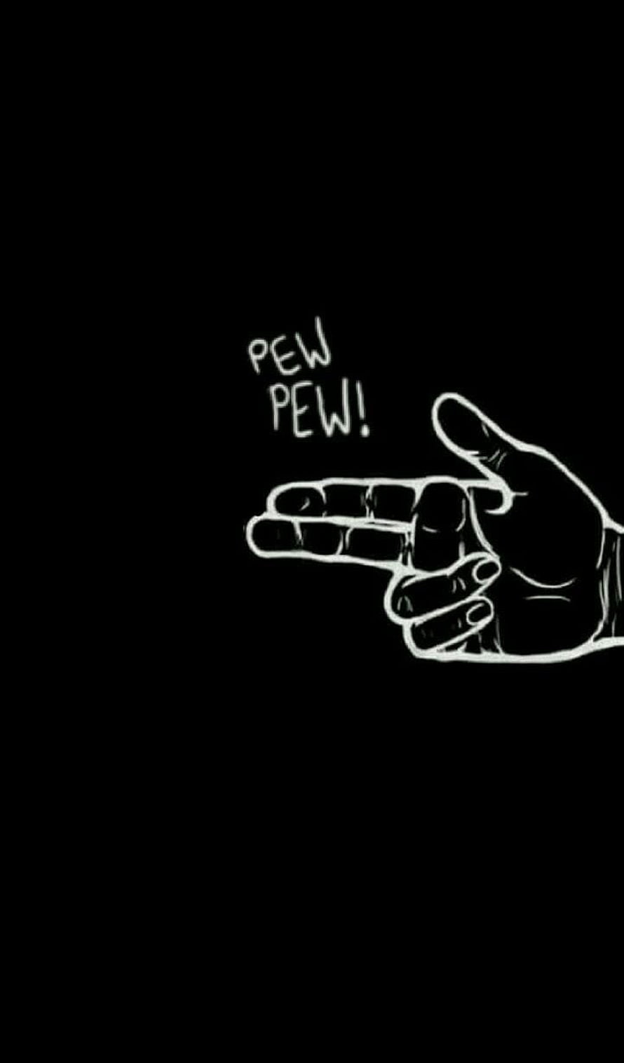 Hand Making Finger Gun Gesture With Pew Pew Text On Black Background HD phone wallpaper
