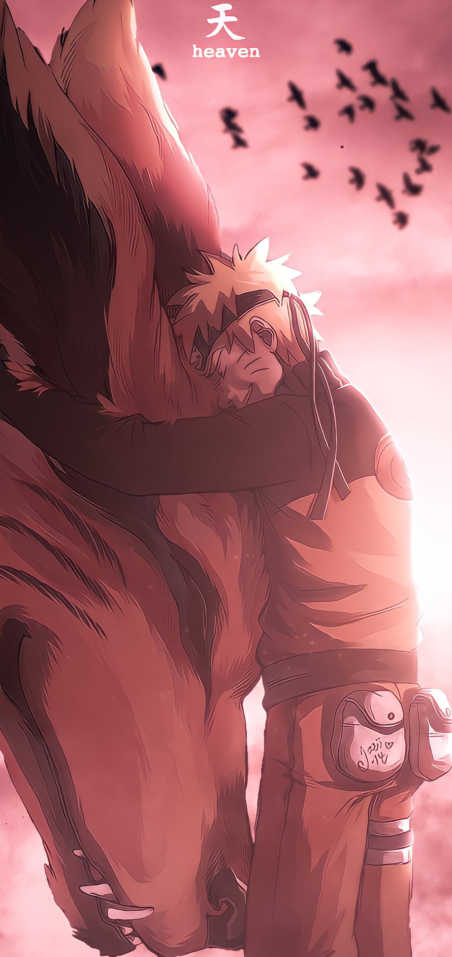 Naruto Uzumaki Hugging Kurama Nine-Tails Fox Anime Wallpaper HD phone wallpaper