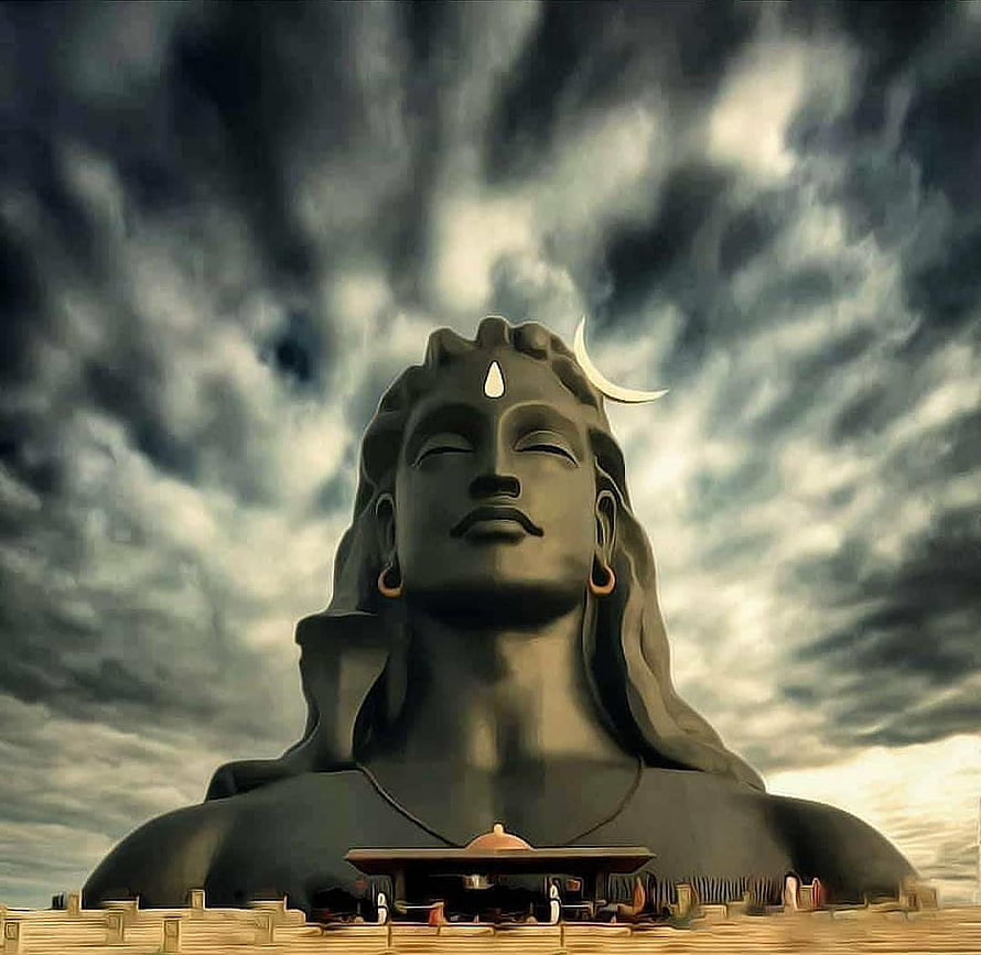Giant Statue of Lord Shiva with Crescent Moon and Stormy Sky Background HD wallpaper