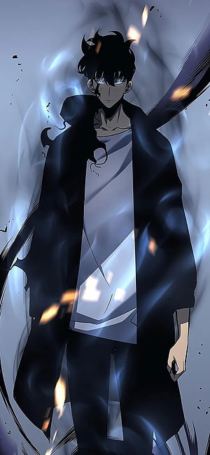 Anime Male Character With Glowing Eyes And Dark Coat In Dramatic Blue Atmosphere HD phone wallpaper