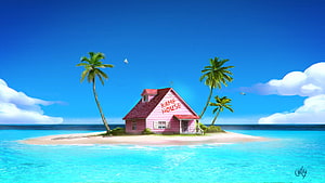 Kame House on a Tropical Island in Dragon Ball Z Anime Scenery HD wallpaper