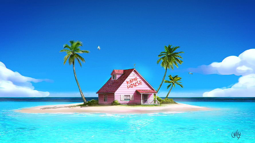 Kame House on a Tropical Island in Dragon Ball Z Anime Scenery HD wallpaper