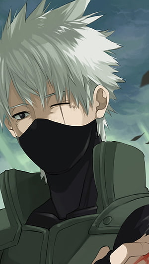Kakashi Hatake Winking Anime Portrait With Black Mask And Spiky Silver Hair HD phone wallpaper