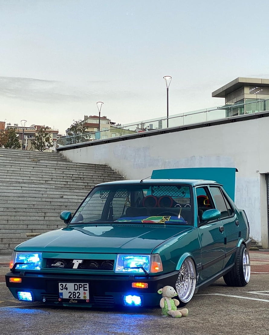 Teal Modified Peugeot 309 GTI with Blue Underglow and Stance Setup HD phone wallpaper