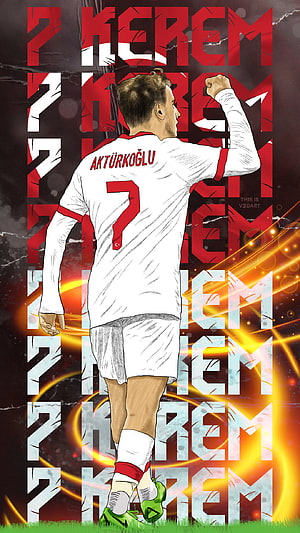 Kerem Aktürkoğlu Turkish National Team Soccer Player Illustration HD phone wallpaper