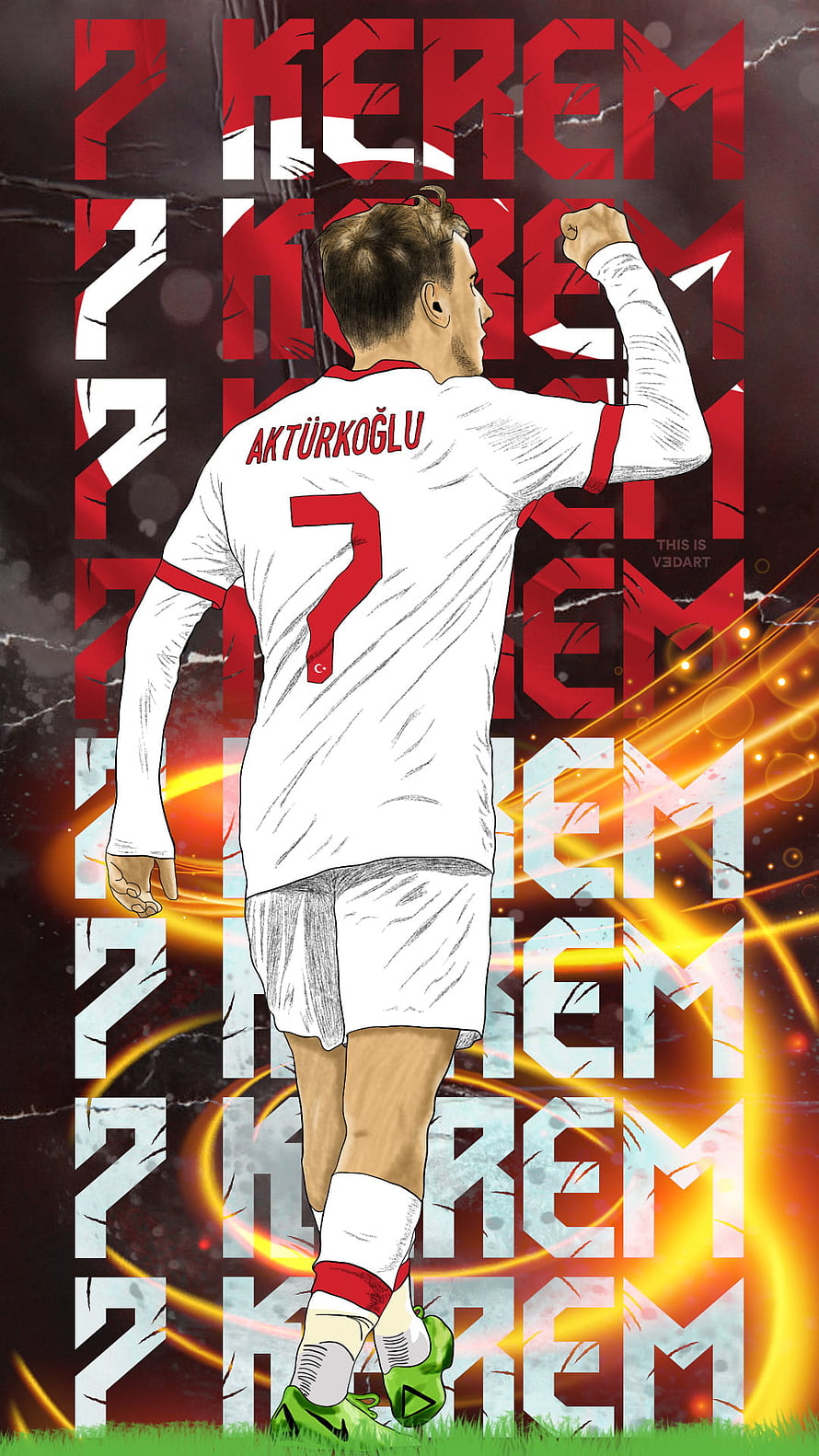 Kerem Aktürkoğlu Turkish National Team Soccer Player Illustration HD phone wallpaper