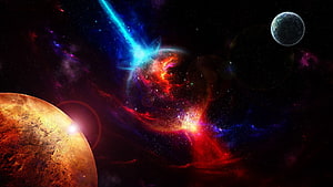 Vibrant Cosmic Space Scene With Glowing Planets And Colorful Nebula Clouds HD wallpaper