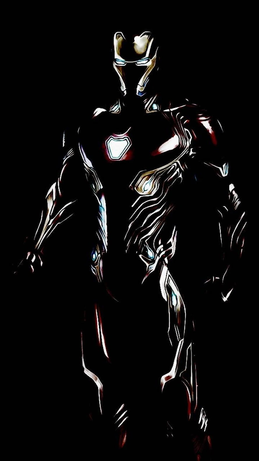 Iron Man Dark Armor Silhouette with Glowing Arc Reactor and Eyes on Black Background, Iron Man, Iron Man Dark HD phone wallpaper