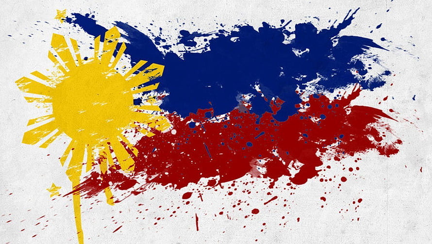 Philippine National Flag Rendered in Expressive Grunge Paint Splatter Style HD wallpaper