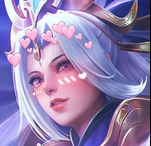 Selena from Mobile Legends Bang Bang in a Cute Close-Up with Floating Hearts and Soft Purple Lighting HD wallpaper