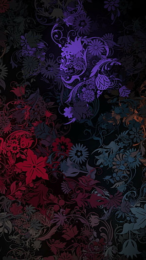 Dark Purple and Red Floral Paper Cut Art Wallpaper HD phone wallpaper