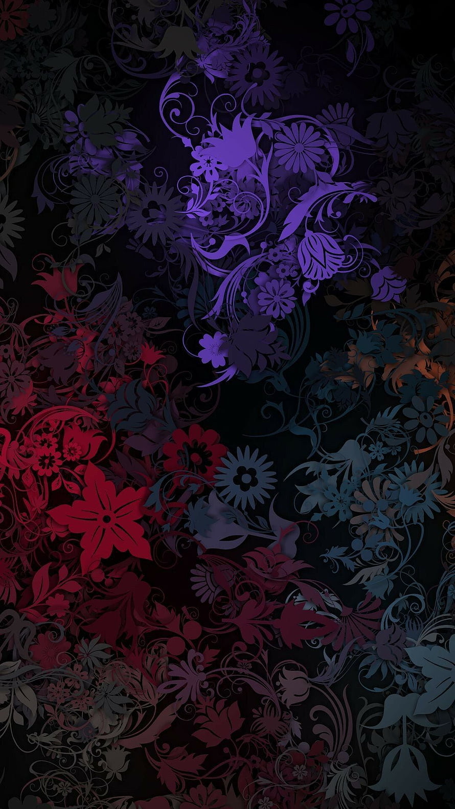 Dark Purple and Red Floral Paper Cut Art Wallpaper HD phone wallpaper