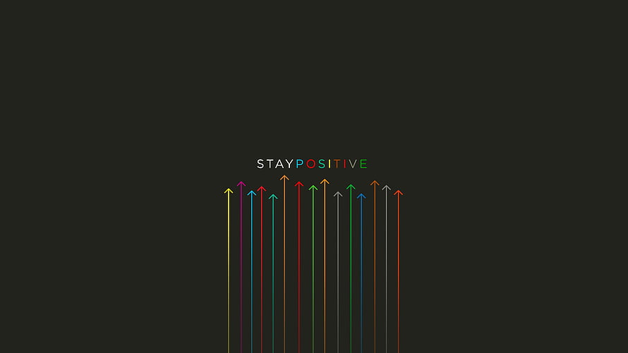 Stay Positive Motivational Quote With Colorful Upward Arrows On Dark Background HD wallpaper