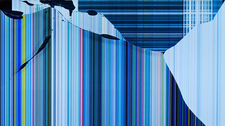 Abstract Blue Glitch Art Wallpaper With Vertical Stripes And Digital Distortion HD wallpaper