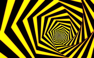 Hypnotic Yellow and Black Geometric Spiral Tunnel with Infinite Depth HD wallpaper