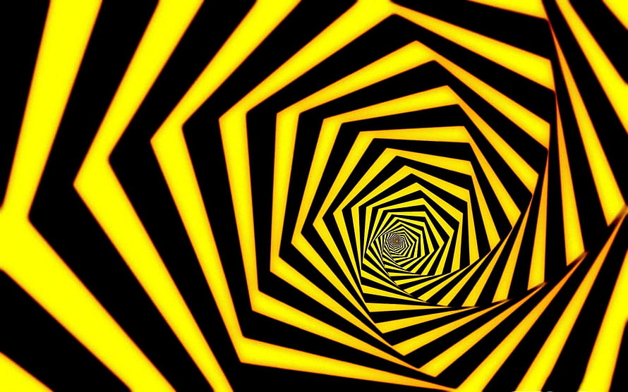 Hypnotic Yellow and Black Geometric Spiral Tunnel with Infinite Depth HD wallpaper