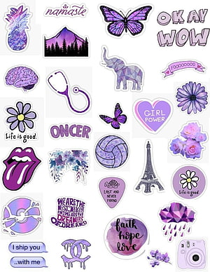 Purple Aesthetic Sticker Pack with Geometric Animals, Flowers, and Motivational Quotes HD phone wallpaper