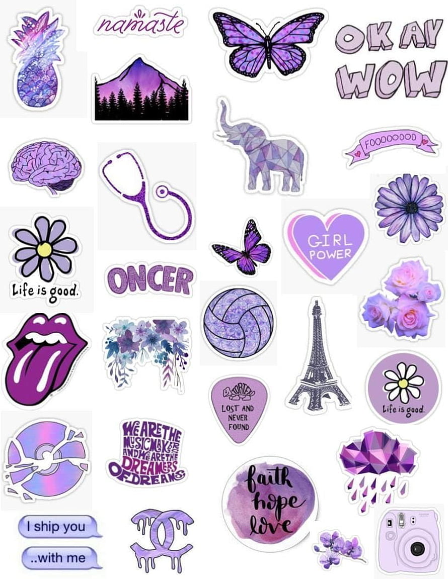 Purple Aesthetic Sticker Pack with Geometric Animals, Flowers, and Motivational Quotes HD phone wallpaper