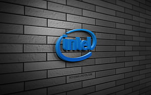 Intel 3D Logo on Gray Brick Wall Background HD wallpaper