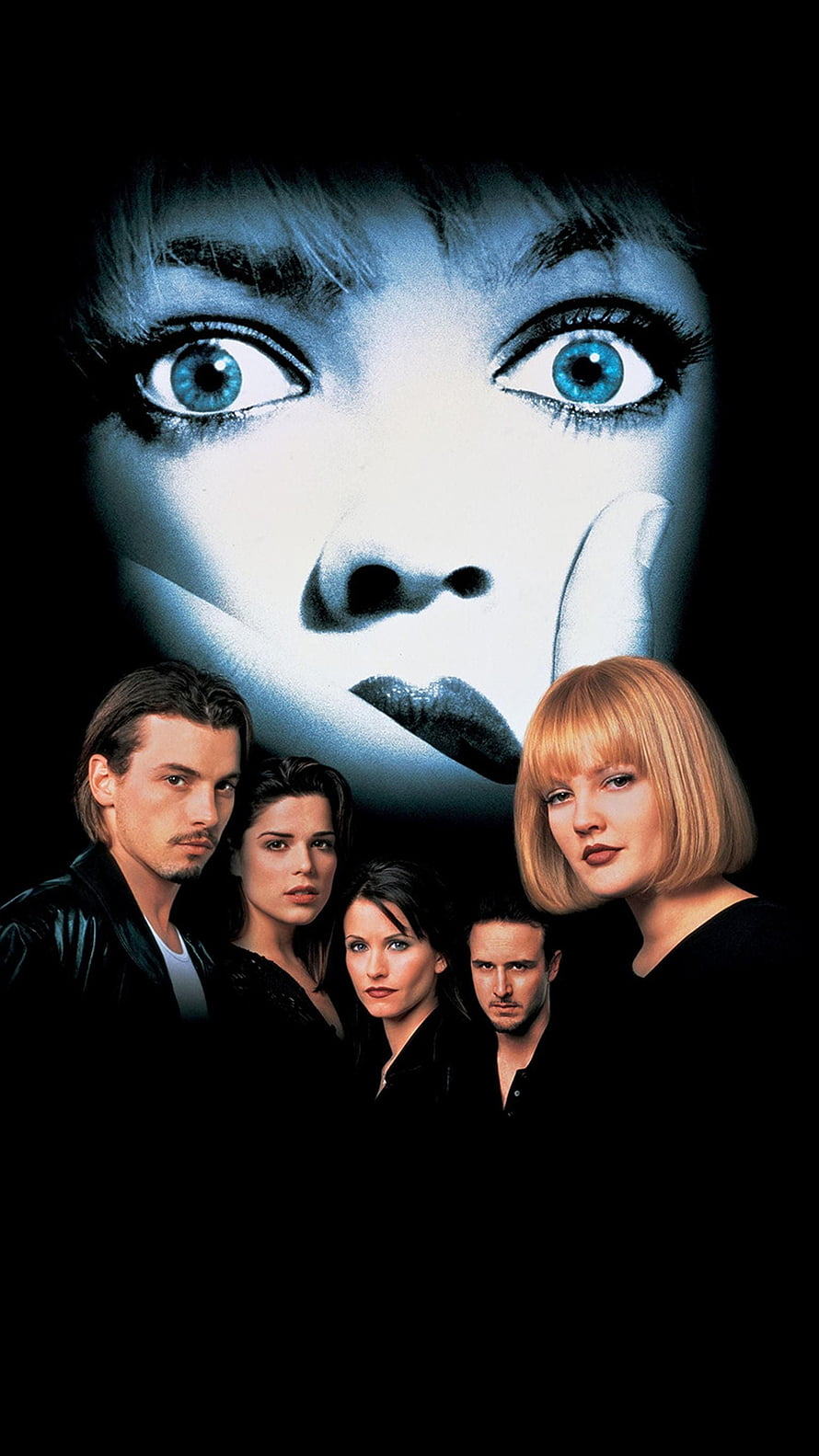 Scream 1996 Movie Poster Featuring Ghostface Mask and Main Cast Ensemble HD phone wallpaper