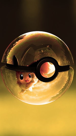 Eevee Inside a Golden Poké Ball with Warm Cinematic Lighting HD phone wallpaper