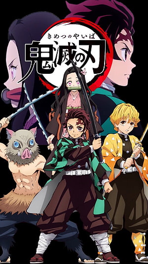 Demon Slayer Kimetsu no Yaiba Anime Group Artwork with Tanjiro Nezuko Zenitsu Inosuke HD phone wallpaper