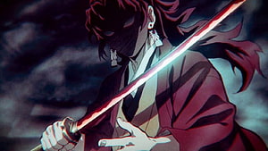 Rengoku Kyojuro from Demon Slayer Holding Glowing Nichirin Sword Anime Wallpaper HD wallpaper