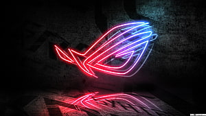 Neon ASUS ROG Republic of Gamers Logo on Dark Industrial Concrete Background HD wallpaper