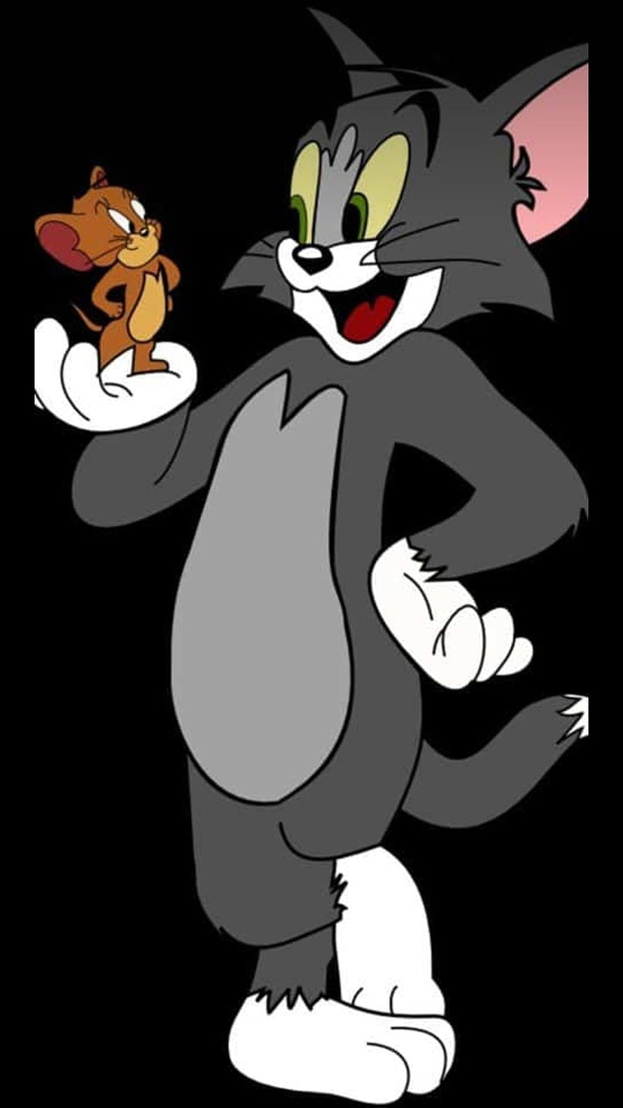 Tom and Jerry Classic Cartoon Illustration with Playful Cat and Mouse on Black Background HD phone wallpaper