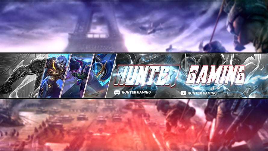 Hunter Gaming Esports Team Banner Featuring Mobile Legends Characters and Battle Scene HD wallpaper