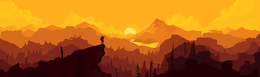 Firewatch Silhouette Scene With Lone Figure On Cliff At Sunset HD wallpaper