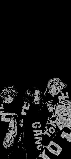 Tokyo Revengers Toman Gang Members Black and White Anime Illustration, Tokyo Manji Amoled, tokyo manji, Tokyo revengers, toman, anime HD phone wallpaper
