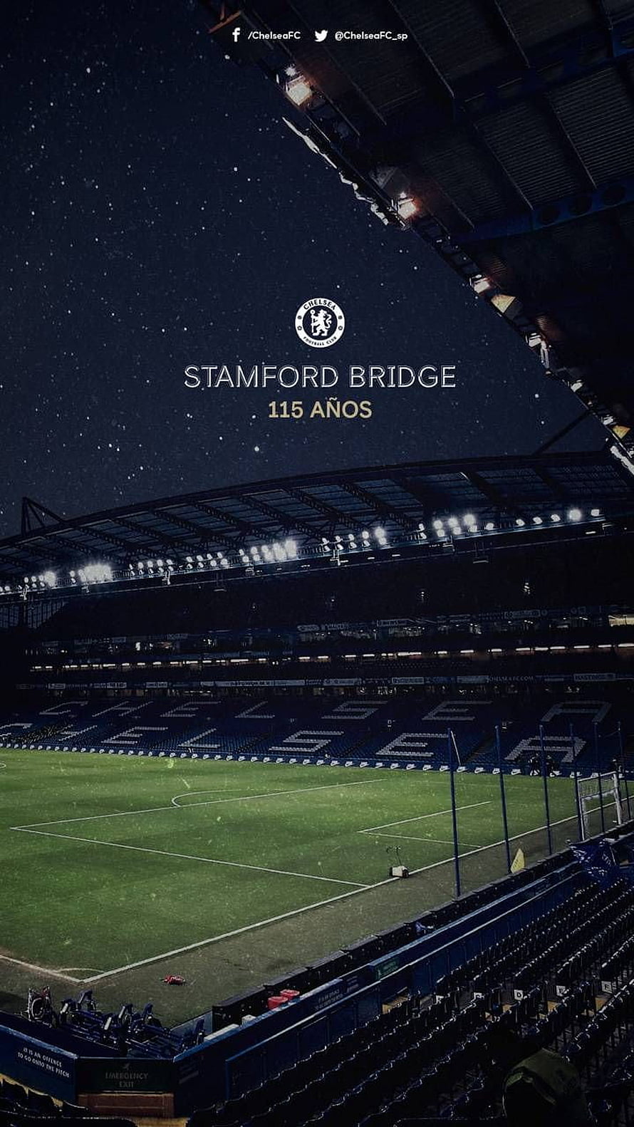 Chelsea FC Stamford Bridge Stadium Night View with 115th Anniversary Logo HD phone wallpaper